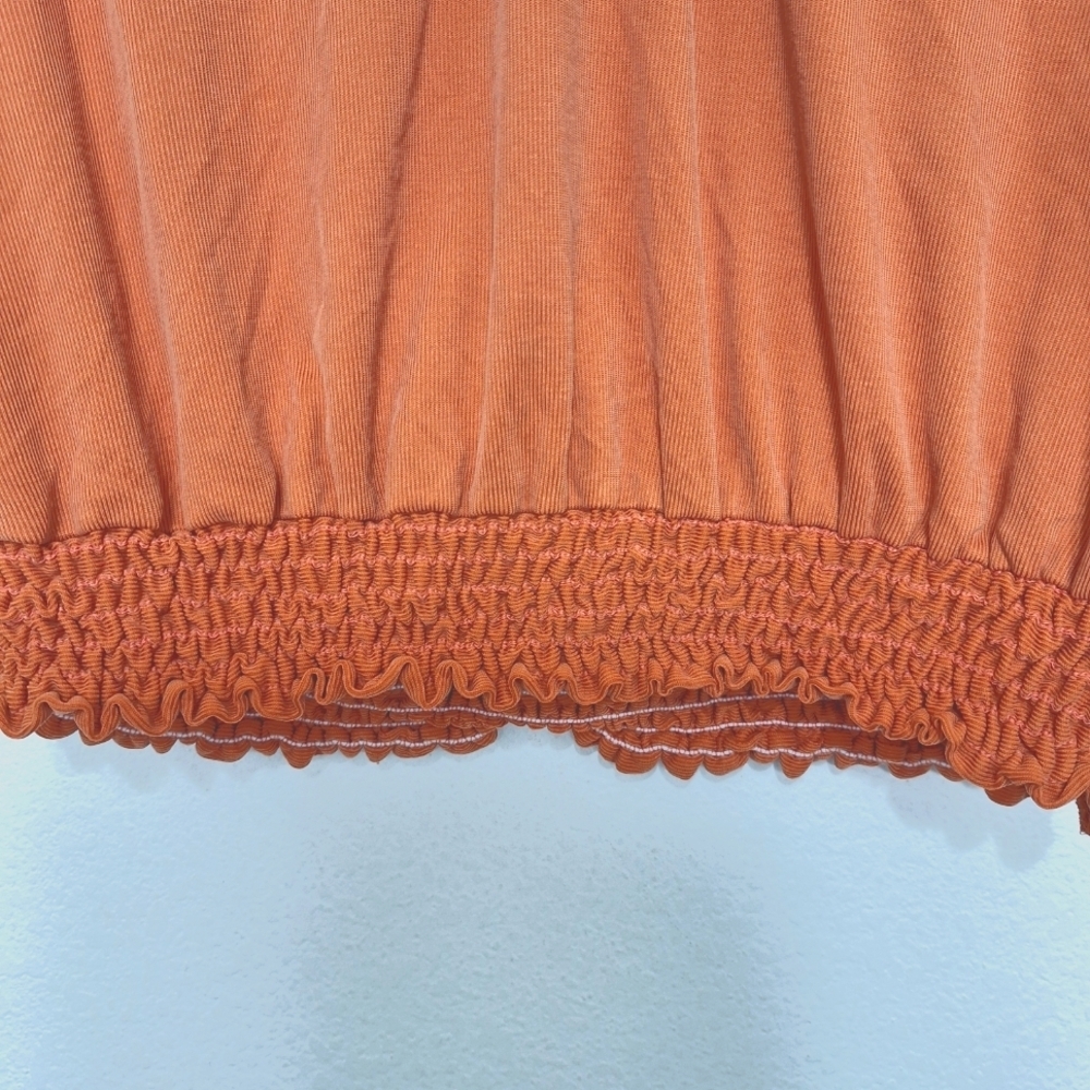 Green Envelope "NEW" Orange Boho Modal Blend Academia Smocked Blouse Size L - Picture 8 of 11